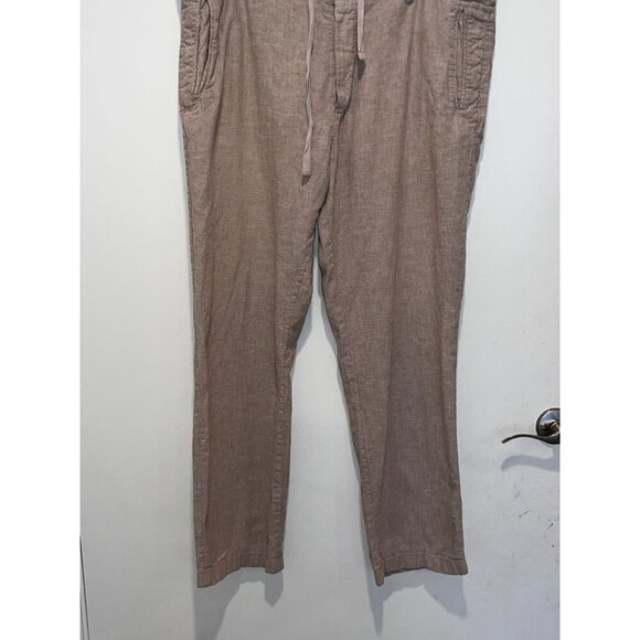 Perry Ellis Tan Linen-Blend Casual Drawstring&Button Fly Men's Pants Size 36x32 - Picture 3 of 12